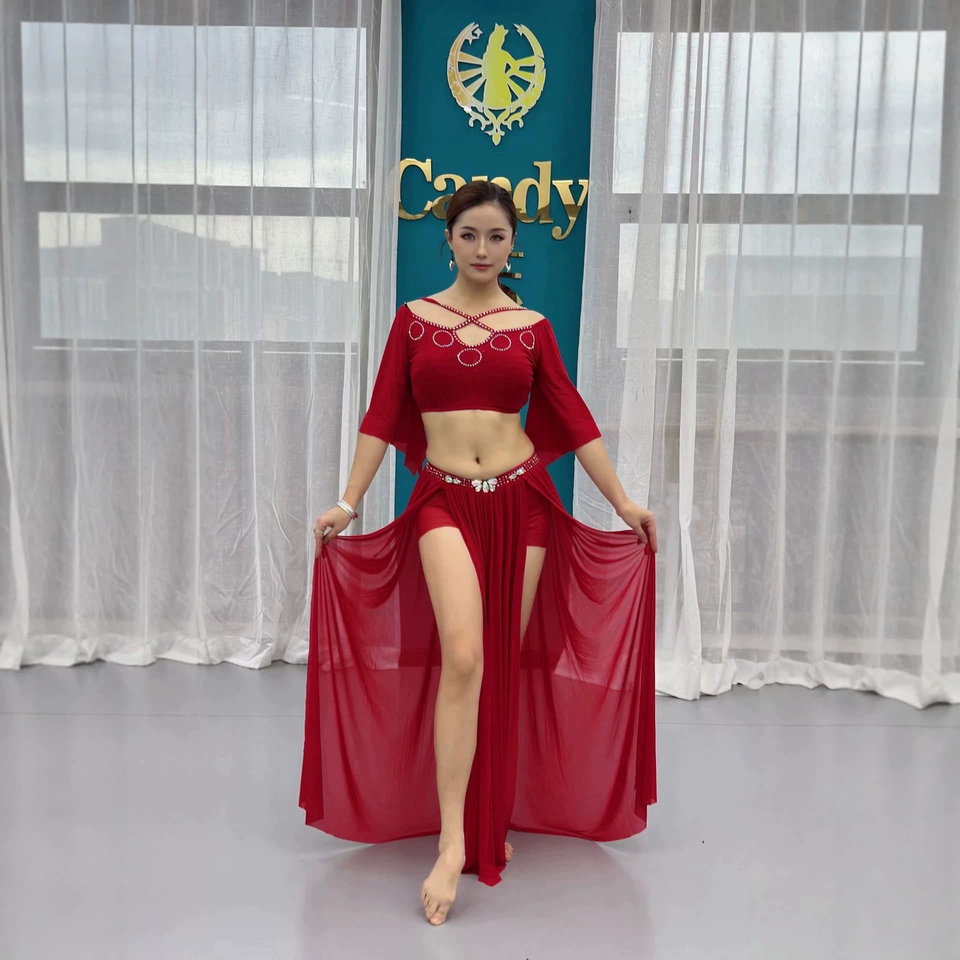 Cross-border Belly Dance Practice Outfit Spring Summer Performance Set Oriental Dance Training Dress Long Skirt Class Group Uniform