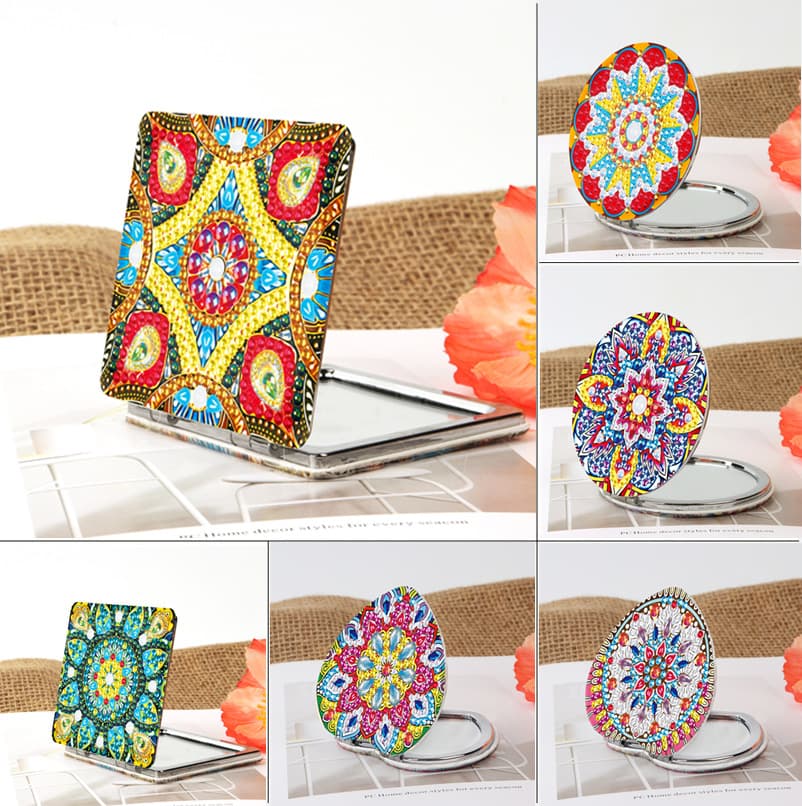 5d diamond painting mirror mandala makeup mirror folding small mirror crystal special-shaped diamond diy double-sided diamond spot