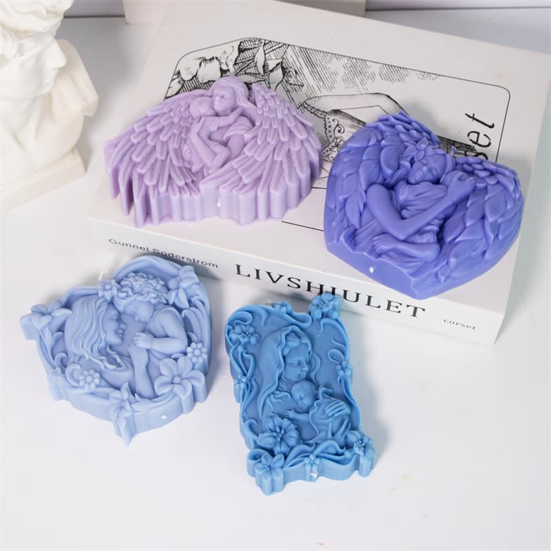 Heart Wings Angel Mother and Child Soap Silicone Mold DIY Mother's Day Flat Soap Plaster Handmade Craft Mold