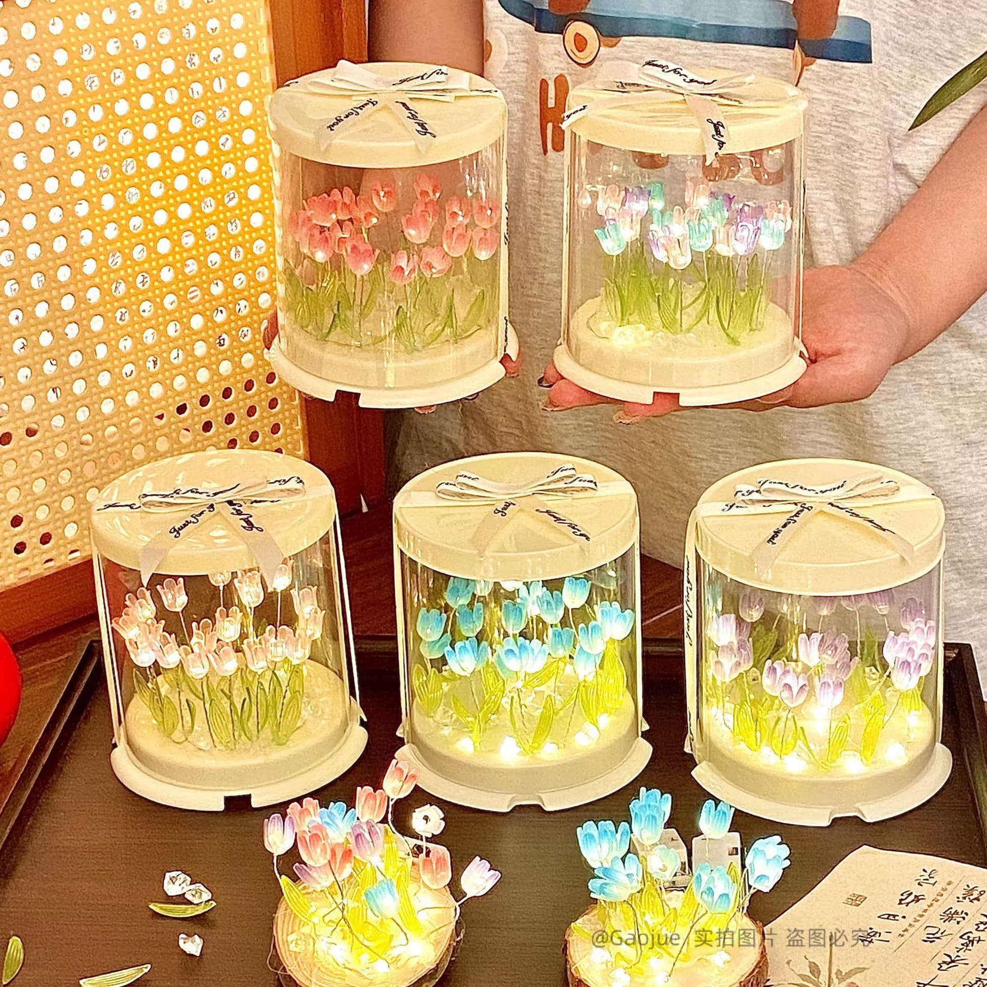 New Creative Tulip Night Light, Handmade DIY Material Kit Cake Box, Romantic Flower Sea Atmosphere Light, High Aesthetics
