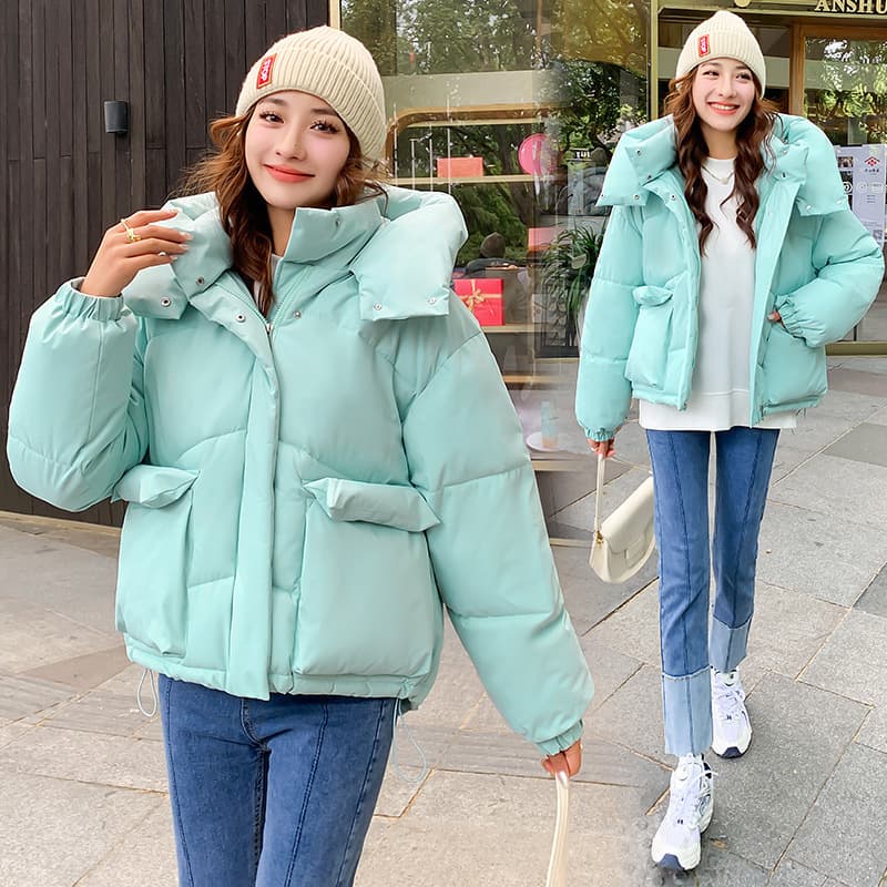 Foreign trade cotton coat for women, short style, casual, European and American, loose, slim, warm, hooded, thickened, fashionable bread coat style down cotton