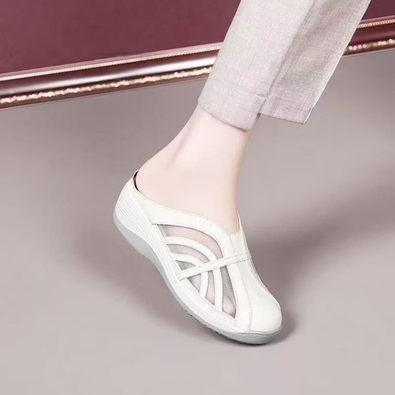 Mesh Hollow-Out Wedge Sandals for Women, Summer Breathable Closed-Toe Backless Casual Shoes for Middle-Aged and Elderly Mothers That Are Comfortable and Don'T Tire the Feet