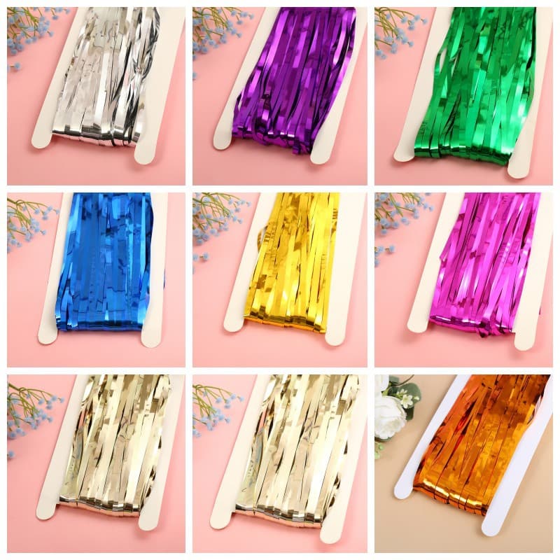 Rain curtain 1*2m rain strands, colored ribbon glossy gold wedding stage backdrop decoration fringe rain curtain wholesale.