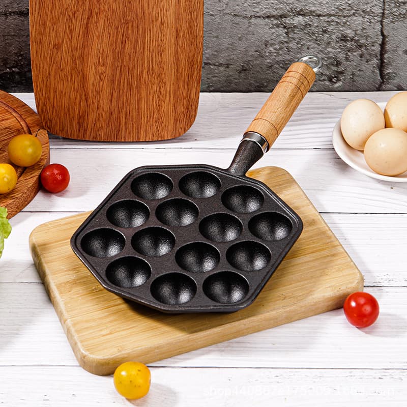 Cast Iron Takoyaki Pan Non-Stick Quail Egg Mold Egg Waffle Griddle Uncoated Frying Pan Baking Tool