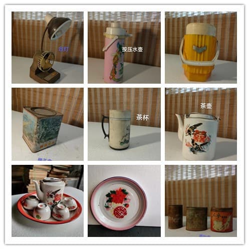 Vintage Retro 70s 80s Old Objects Sewing Machine TV Radio Mantel Clock Pots and Pans Home Decor