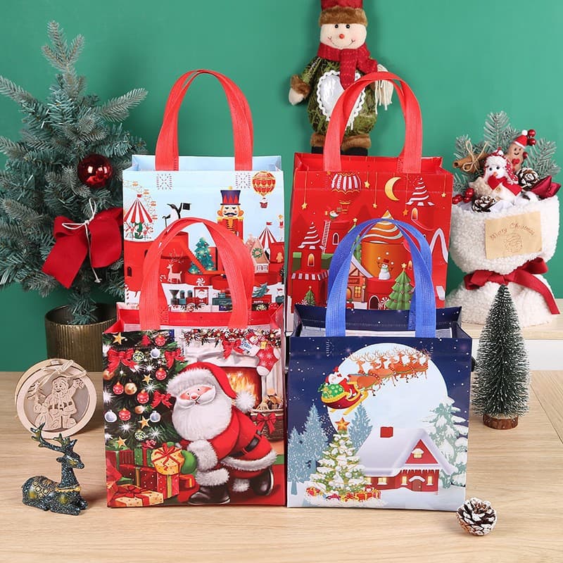 Amazon Hot Selling Christmas Non-Woven Bag Christmas House Tote Bag Shopping Gift Student Supplies Storage Bag