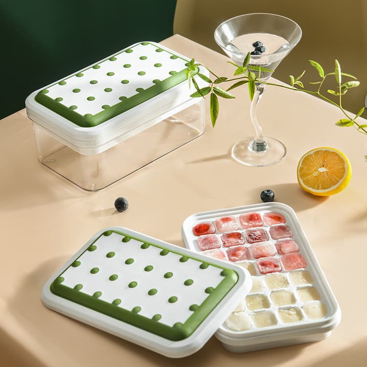 Household Ice Cube Tray Food-Grade Freezer Ice Storage Box Creative Quick-Freeze Silicone Press-Type One-Button Ice Release