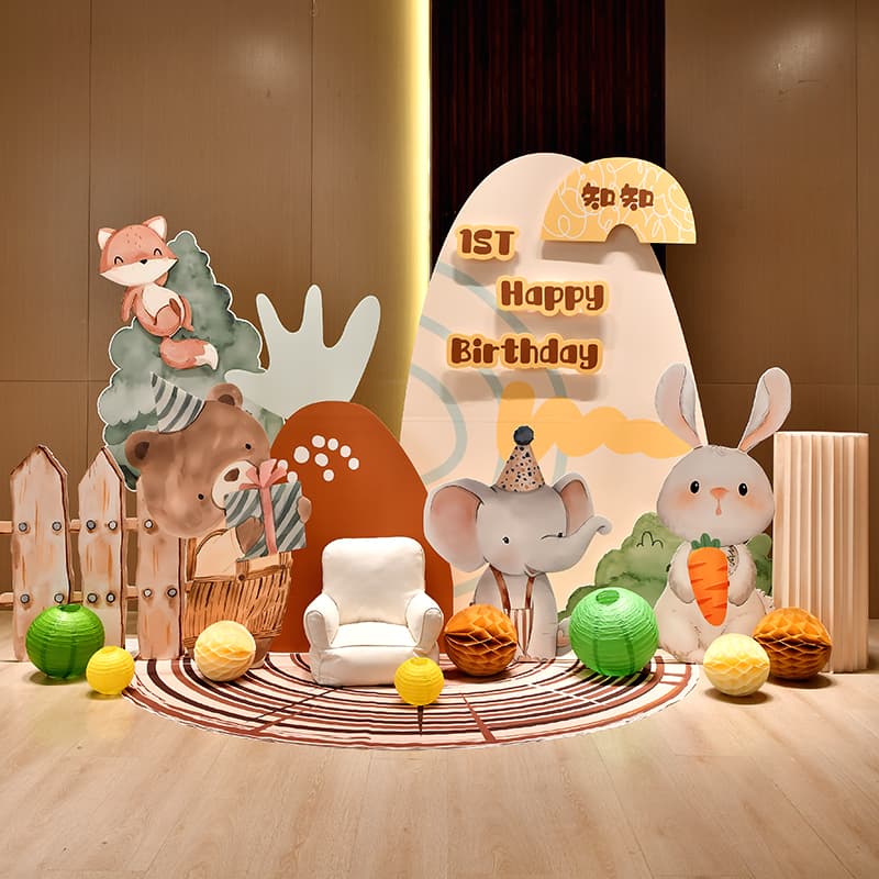 Baby Birthday Decoration Scene Setup, Animal Kt Board, Boy Theme Rabbit Balloon Props Custom