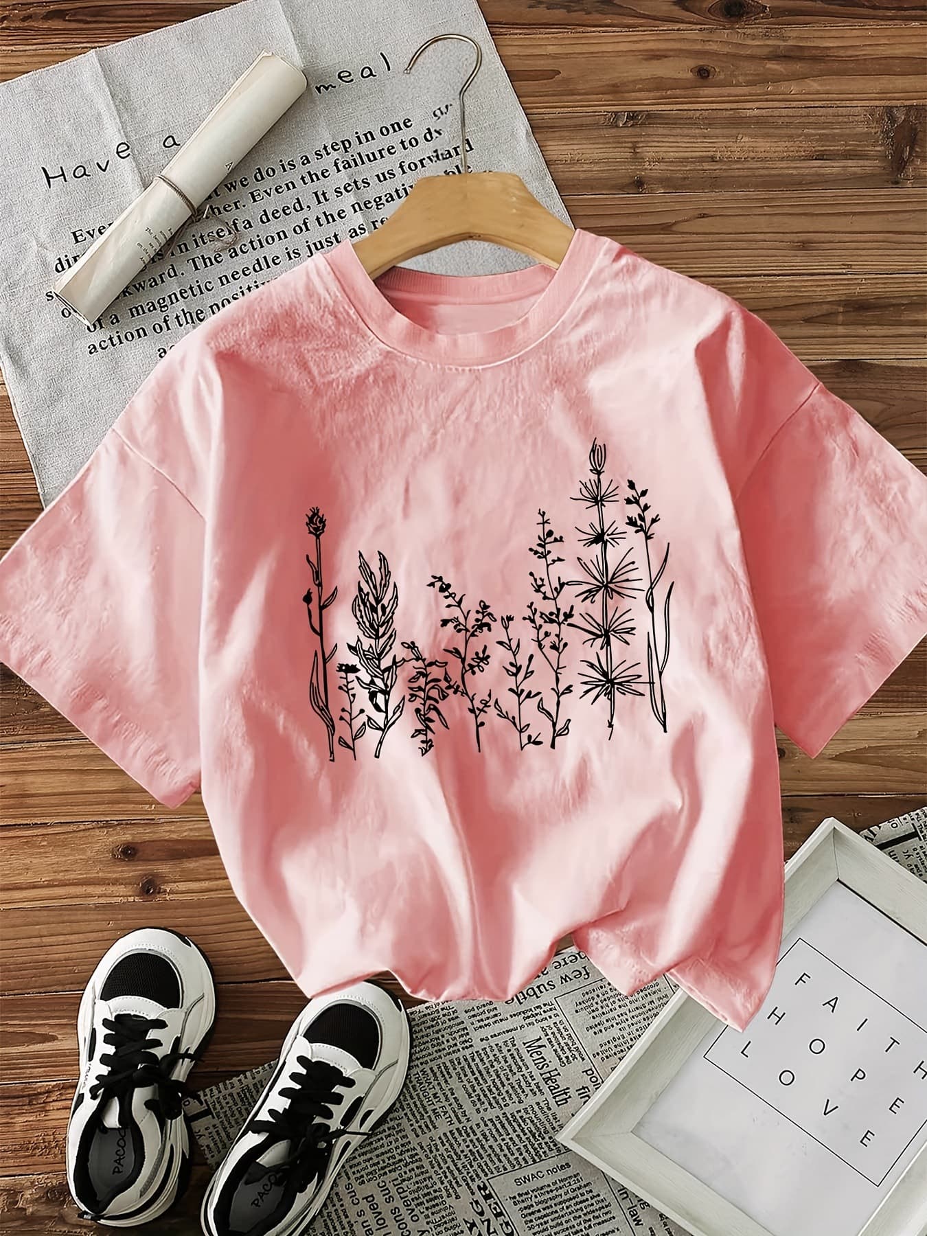 Plant Graphic Print T-Shirt, Short Sleeve Crew Neck Casual Tee