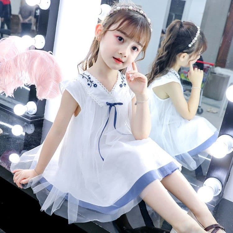 Girls Hanfu Dress 2026 Summer New Chinese Style Embroidered Mesh Princess Dress Baby Girl Western Style Dress