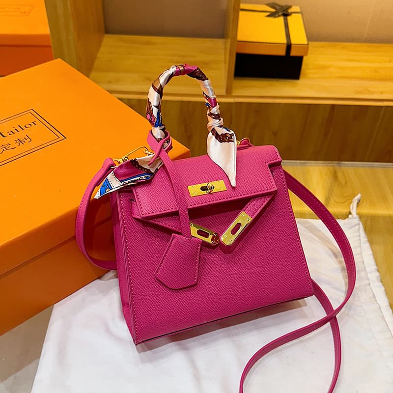 Premium Pebble Grain Leather Kelly Handbag for Women 2026 Cross-Border New Style Large Capacity Retro Scarf Shoulder Crossbody Bag