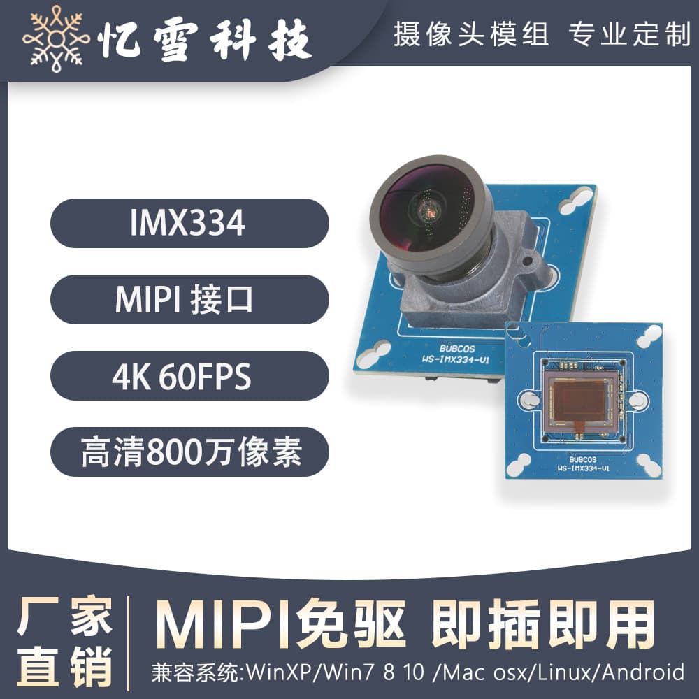 Global Shutter 60FPS MIPI 8MP 4K Camera Module HD High-Speed Industrial Camera IMX33