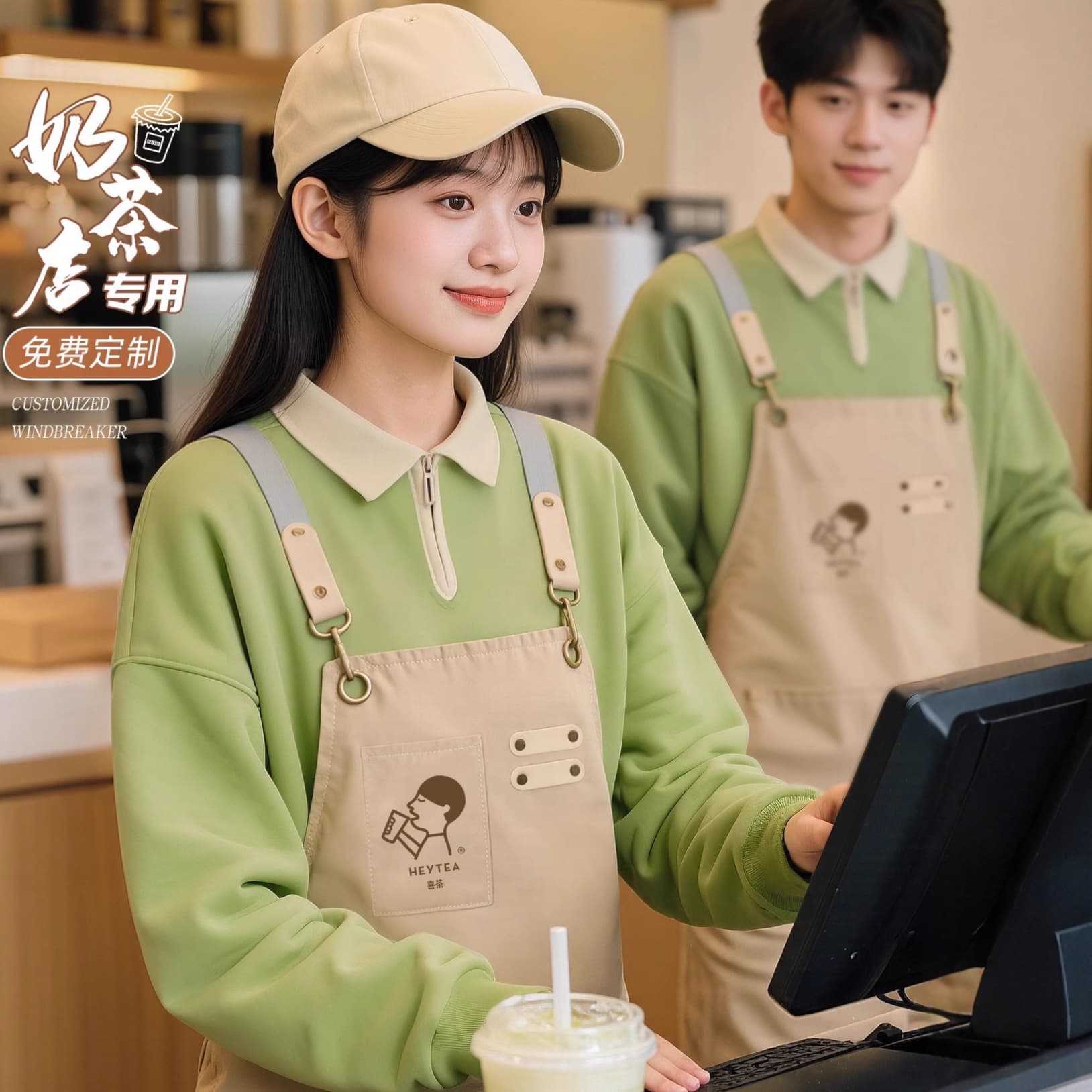 Autumn and Winter Restaurant Server Uniform Long-Sleeve Hoodie Turn-Down Collar Polo Shirt Custom for Western Restaurant, Milk Tea, and Coffee Shop
