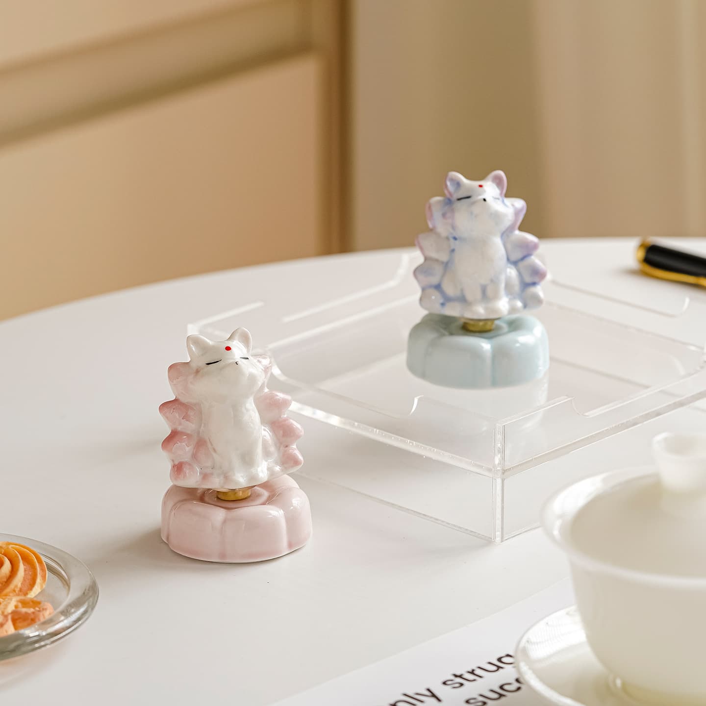 Crystal Glazed Fox Tea Pet Ceramic Creative Ornaments Tea Ceremony Accessories Desktop Decoration Fox Attraction Stalls