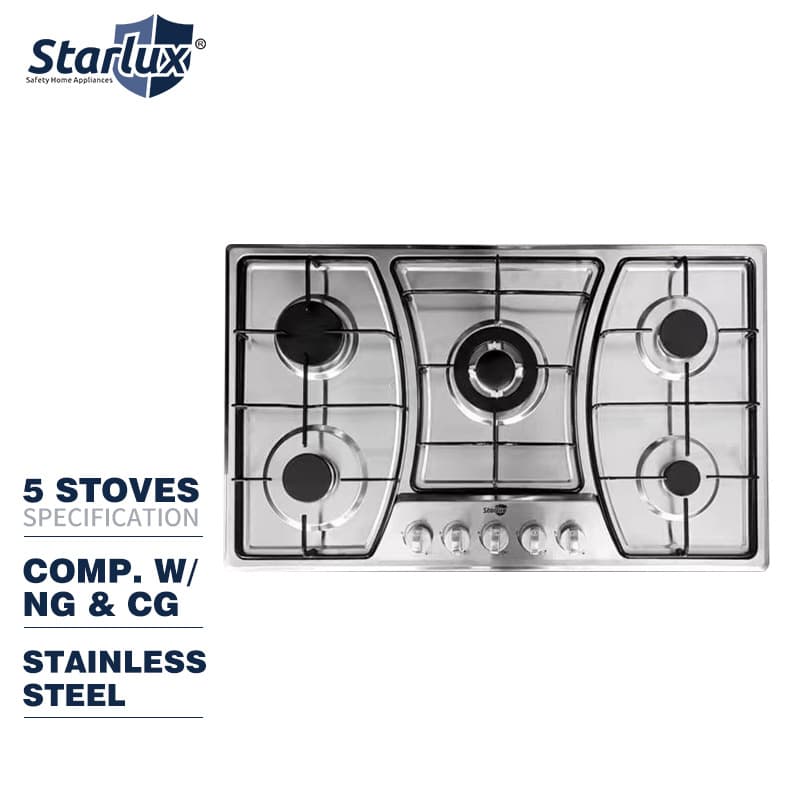 Starlux cross-border five-burner stainless steel built-in gas stove, Sabaf 240V European standard multi-burner gas cooker