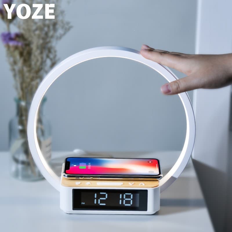 Bedside 10W 3-in-1 Wireless Charging Night Light, Charging Stand, Touch-Sensing Desktop Ornament, Alarm Clock