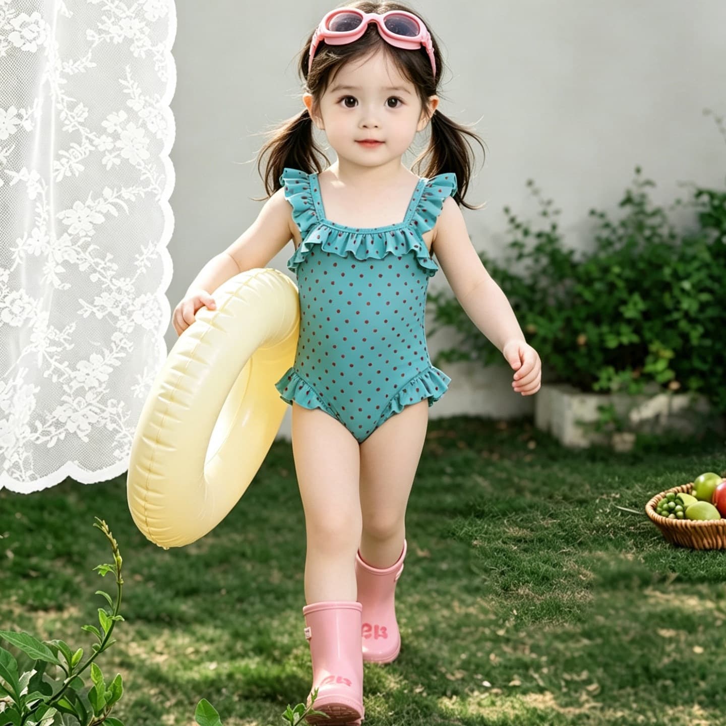 Children's swimwear 2026 summer new style girls fresh and cute polka dot lace clothes baby girl quick-drying swimsuit