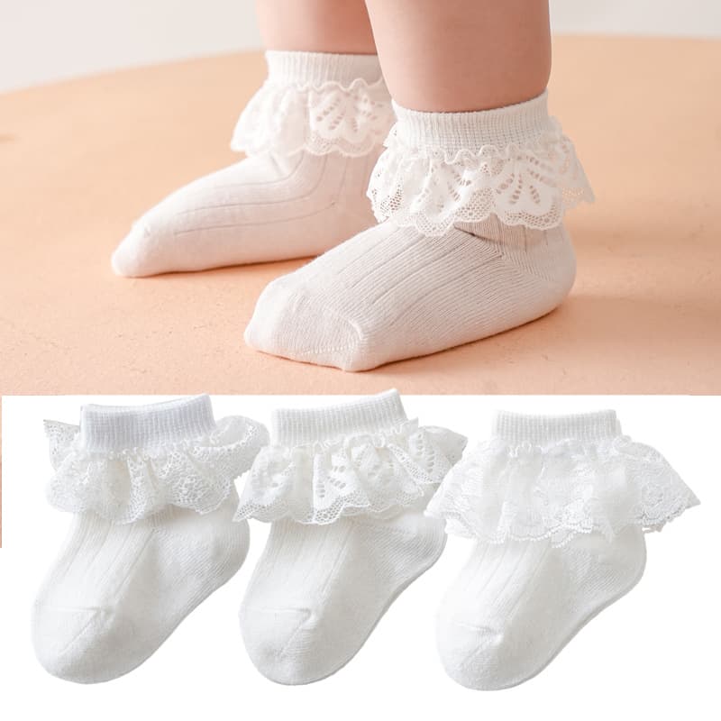 Autumn Newborn Baby Girl Lace Socks Lace One-Year-Old Princess White Cotton Children's Socks 0 to 2 Years Old