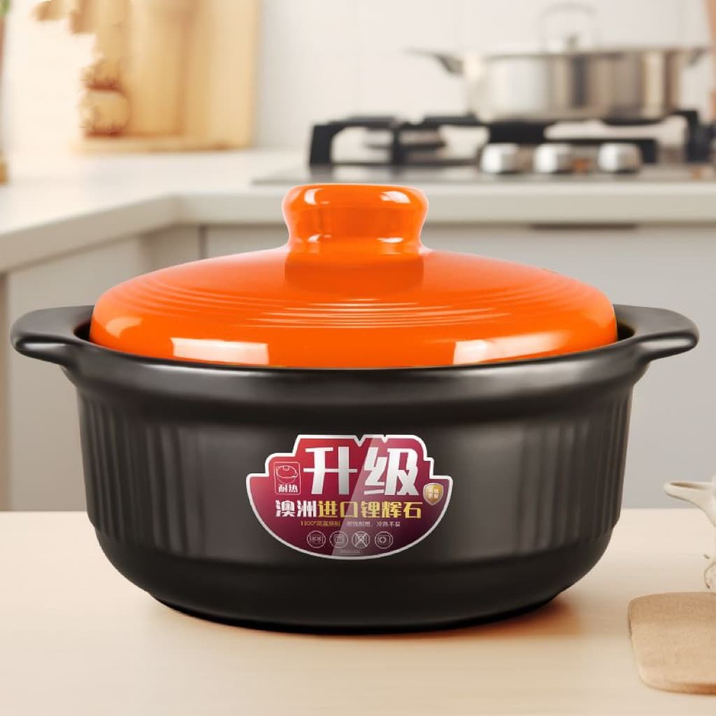 Kangshu upgraded thick ceramic pot, large capacity for soup and stew, direct flame resistant, high-temperature and dry-cooking proof.