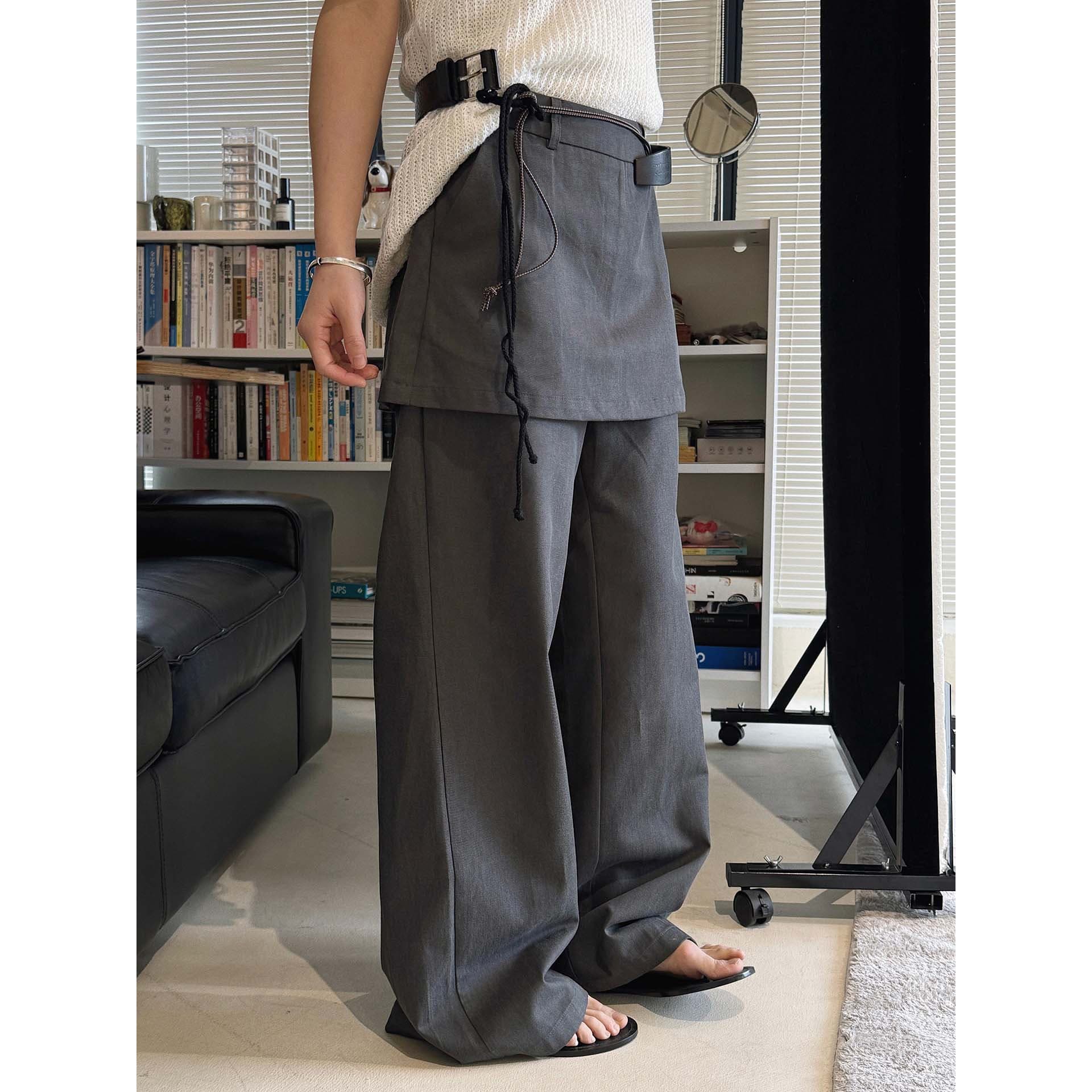 Louvre Spring/Summer New Korean Fashion Non-Detachable Petti-Pant Layered Design High-Waisted Long Pants for Women