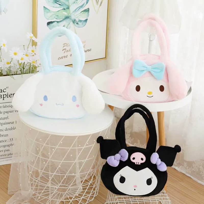 Cute Japanese-style plush tote bag with big devil ears and a girly feel, large capacity.