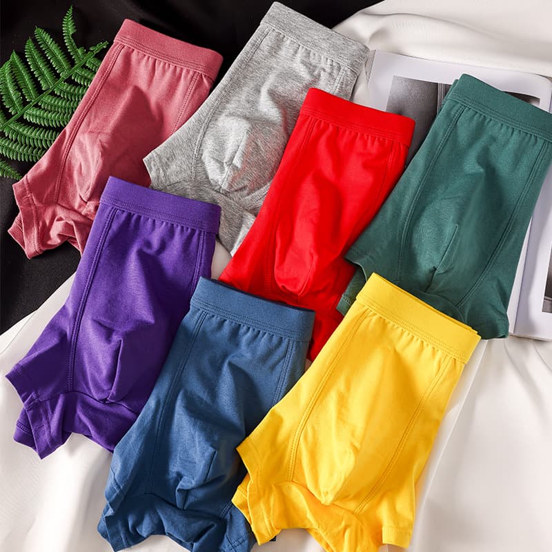 Men's Pure Cotton Underwear Trendy Youth Solid Color Boxer Briefs Breathable Comfortable Mid-Waist Boxer Shorts Men's Shorts