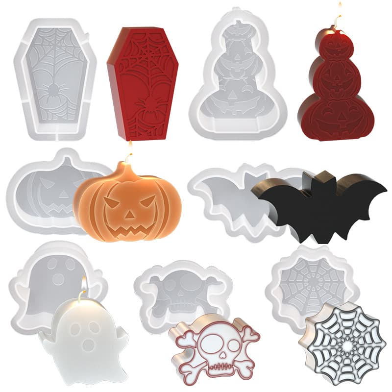 7 New Halloween Candle Molds Ghost Pumpkin Skull Bat Spider Web Epoxy Resin Ornament Candle Mold
