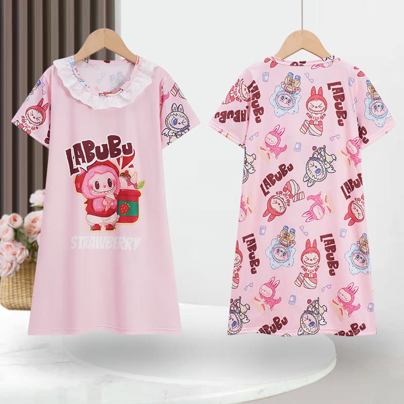 Wholesale Children's Nightgown Girls Pajamas Summer Princess Lace Short Sleeve Sleepwear Home Clothes Air Conditioning Wear