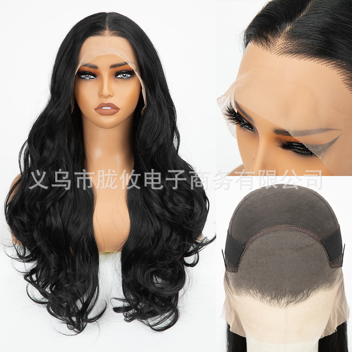 Cross-border Lace Front Wig Black Hair Hand-tied 13x4 Black Long Curly Wig Full Wig for Women
