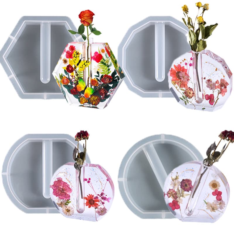 Factory Wholesale Creative Oval Hexagonal Hydroponic Test Tube Storage Breeding Flower Stand Vase Silicone Mold