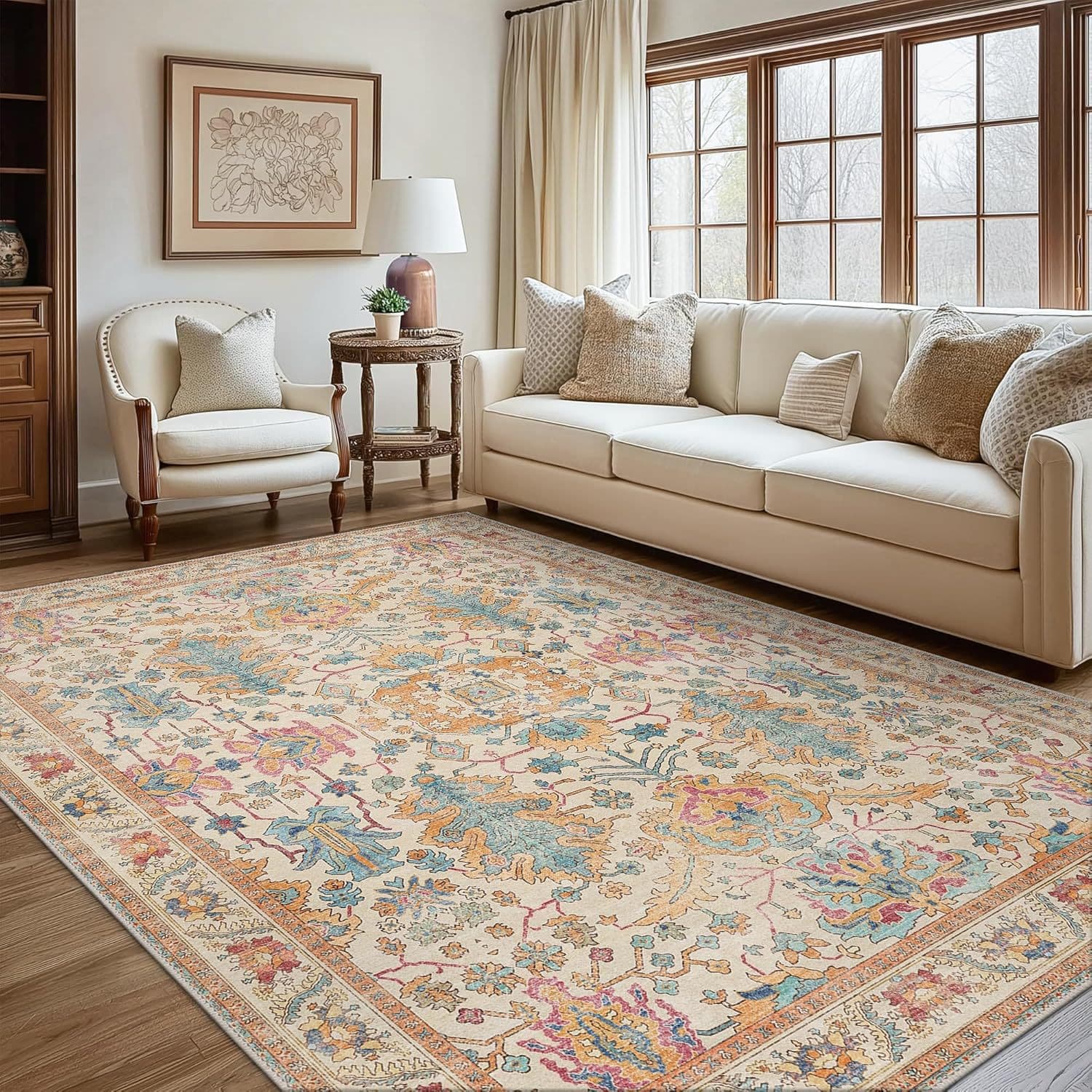 Cross-border Temu American-style patterned rug for living room and bedroom, stain-resistant, wear-resistant, easy-care, full-floor non-slip rug
