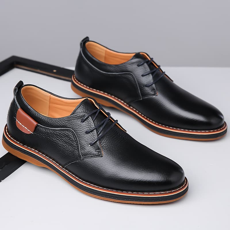 Plus Size Fashion Business Casual Cross-border Bestseller Men's Leather Shoes Genuine Leather Hand-stitched Men's Shoes Soft Sole Lightweight Size 48