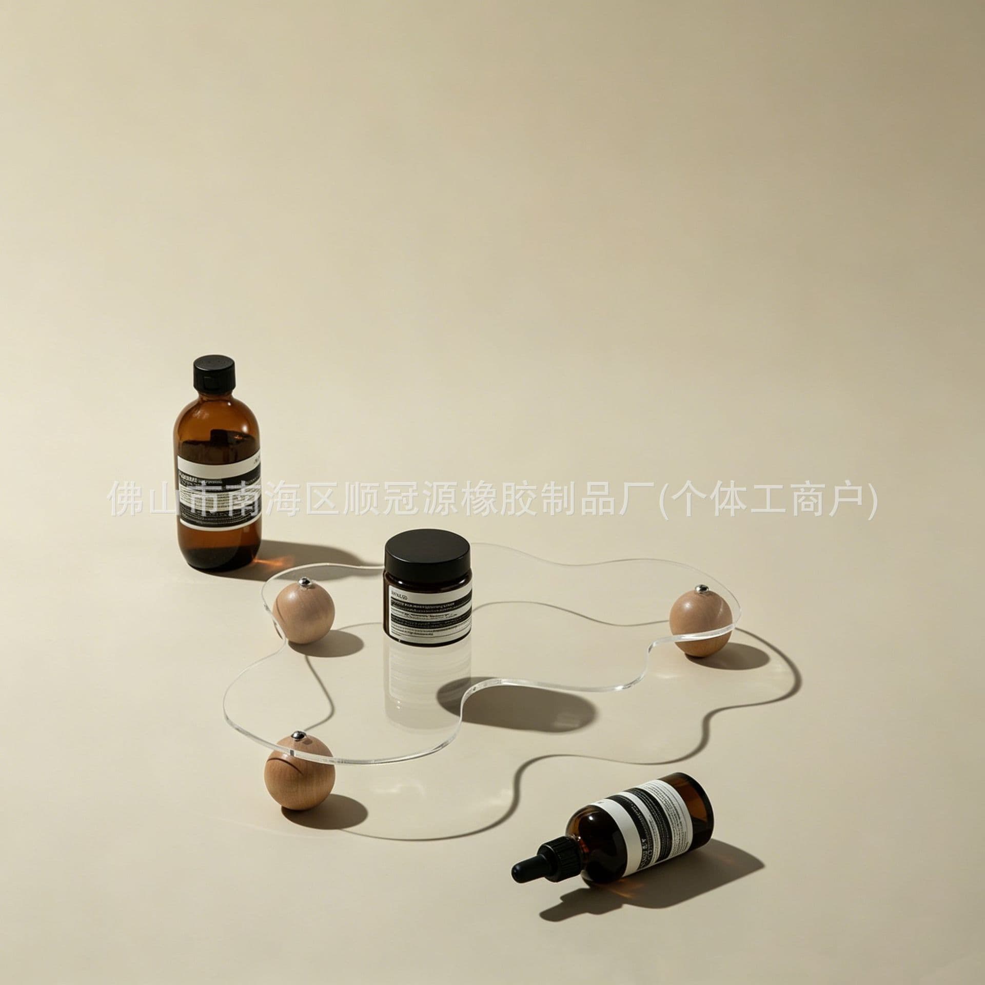 Acrylic Tray Organizer for Jewelry, Aromatherapy, Cosmetics Display, Solid Wood Ball Base Dessert Stand for Wedding Snack Display Rack