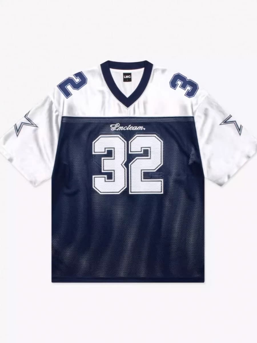 New American Retro V-Neck Football 32 Jersey Men's Women's Summer Breathable Quick-Dry Loose Casual Sports Short Sleeve T-Shirt