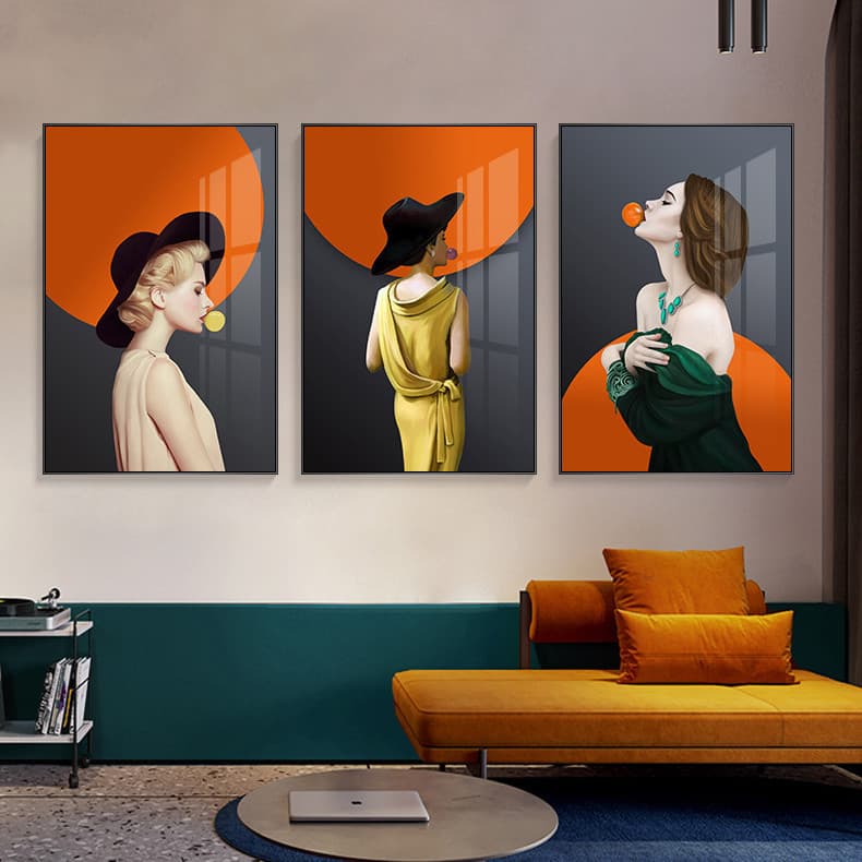 Luxurious Beauty Living Room Decorative Artwork Creative Sofa Background Wall Three-Panel Hanging Painting Hotel Artwork Wholesale
