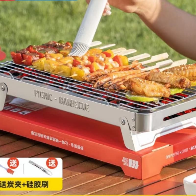 Disposable BBQ Grill and Rack, Portable Outdoor and Indoor Charcoal Grill for Home and Camping
