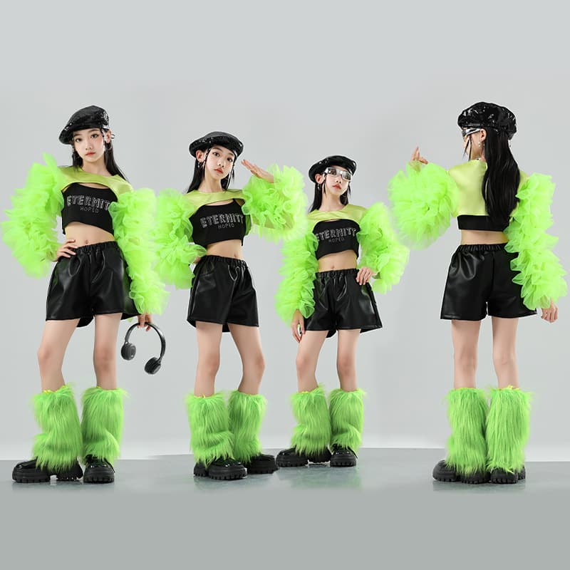 Kids Jazz Dance Costume Dopamine Fruit Green Set Crop Top JAZZ Street Dance Performance Wear Girls Dance Runway Trendy