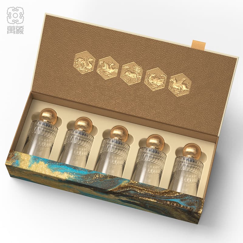 Shenzhen Wanxiang Packaging 5-pack small liquor gift sets, flip-top boxes for 125ml glass bottles, ready stock