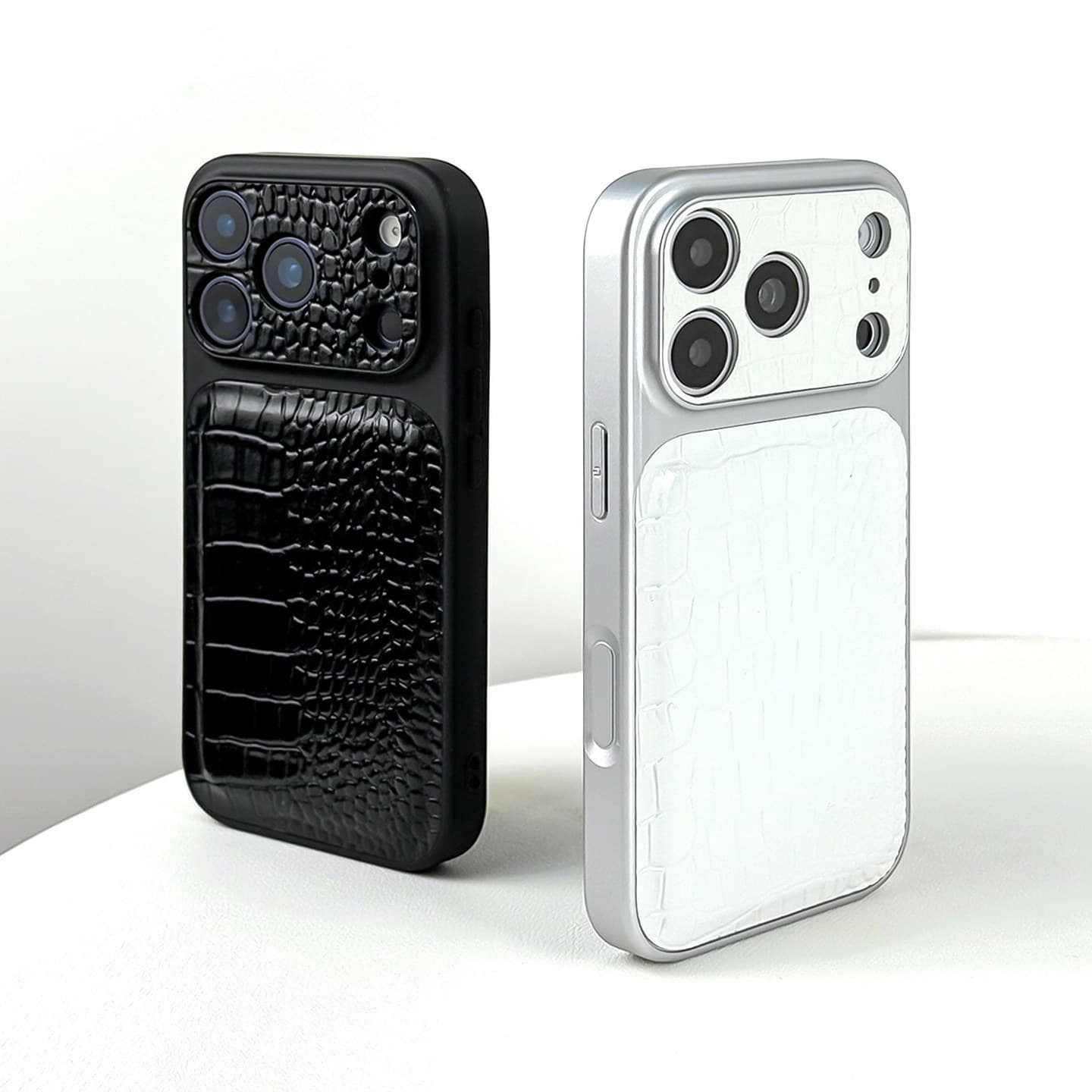 Crocodile Leather Case for iPhone 17 Pro Max, Apple 16 Pro Max Precision Cut Full Coverage Black White 15 Durable