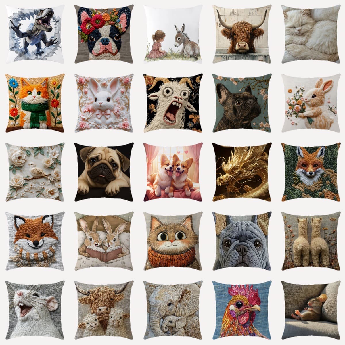 Cross-border temu new 3d cat alpaca imitation embroidery pillow cover home sofa printed decorative pillow cushion cover