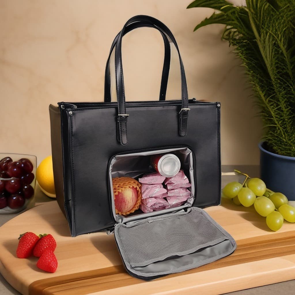 Laptop Handbag with Insulated Lunch Compartment Computer Compartment Handbag Black Model