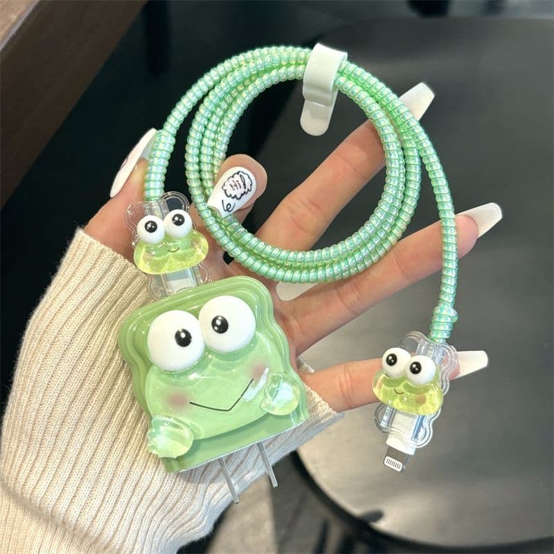 Overlapping cute cartoon frog charger protective cover suitable for Apple 20W data cable cover with wire bite to prevent breakage
