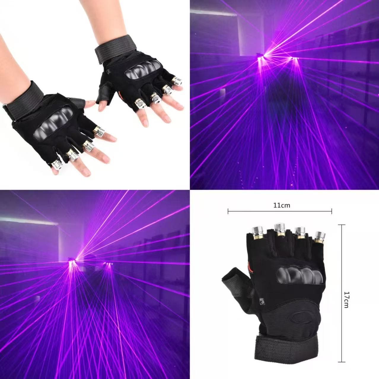 Laser Glove Stage Performance Prop Glove, All Blue-Violet Light Version, Addable Palm Light