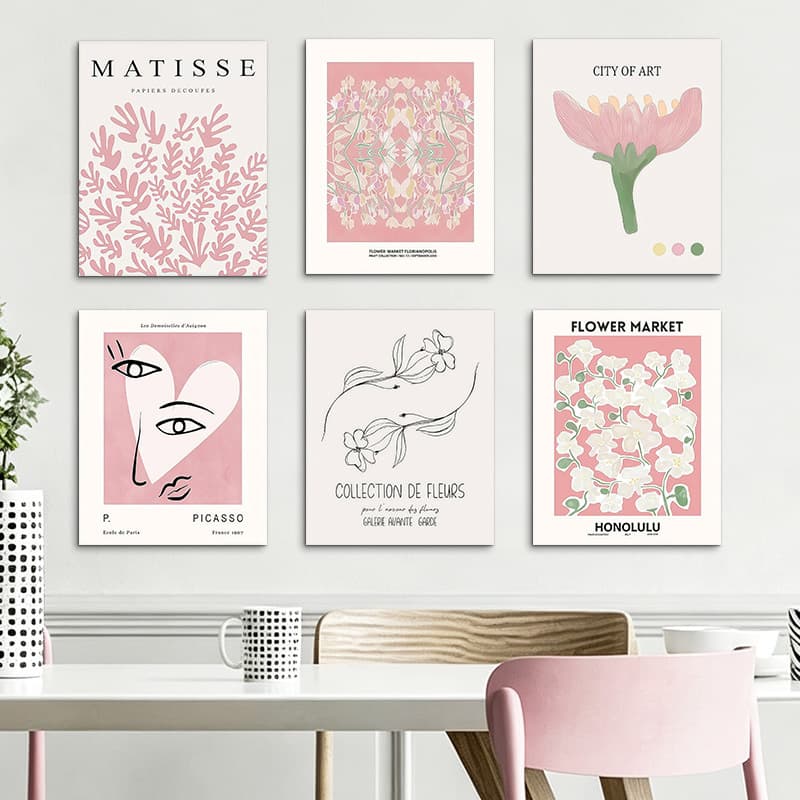 Nordic Pink Bohemian Canvas Print Poster Matisse Floral Plant Living Room Decorative Art Print