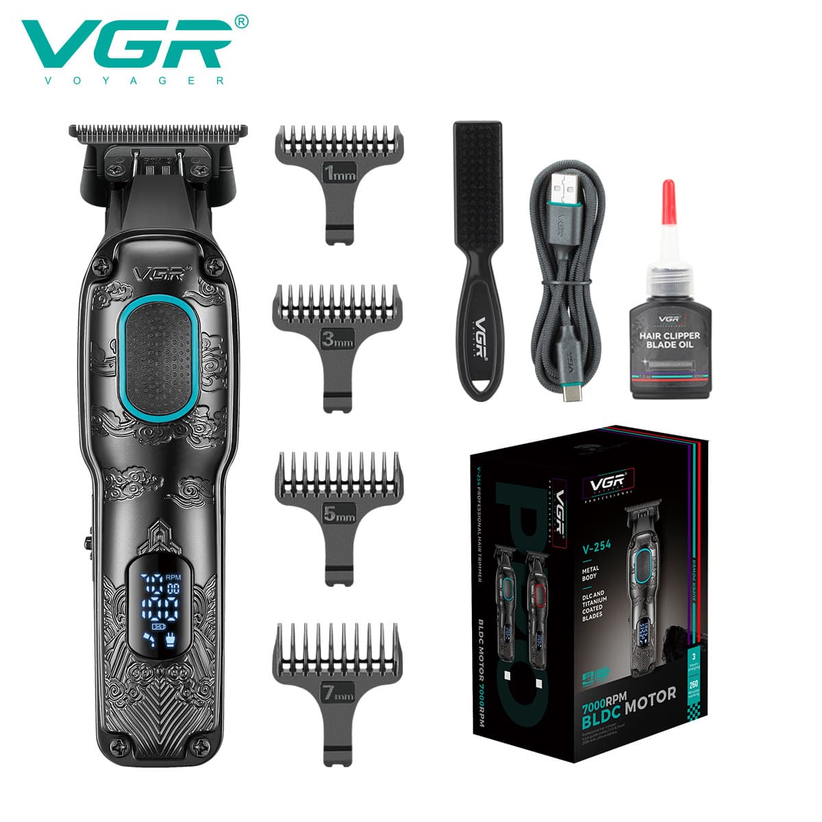 VGR254 Cross-border Electric Hair Clipper with LCD Digital Display, Oil Head, Rechargeable Hair Trimmer for Barbers, Men's Shaver