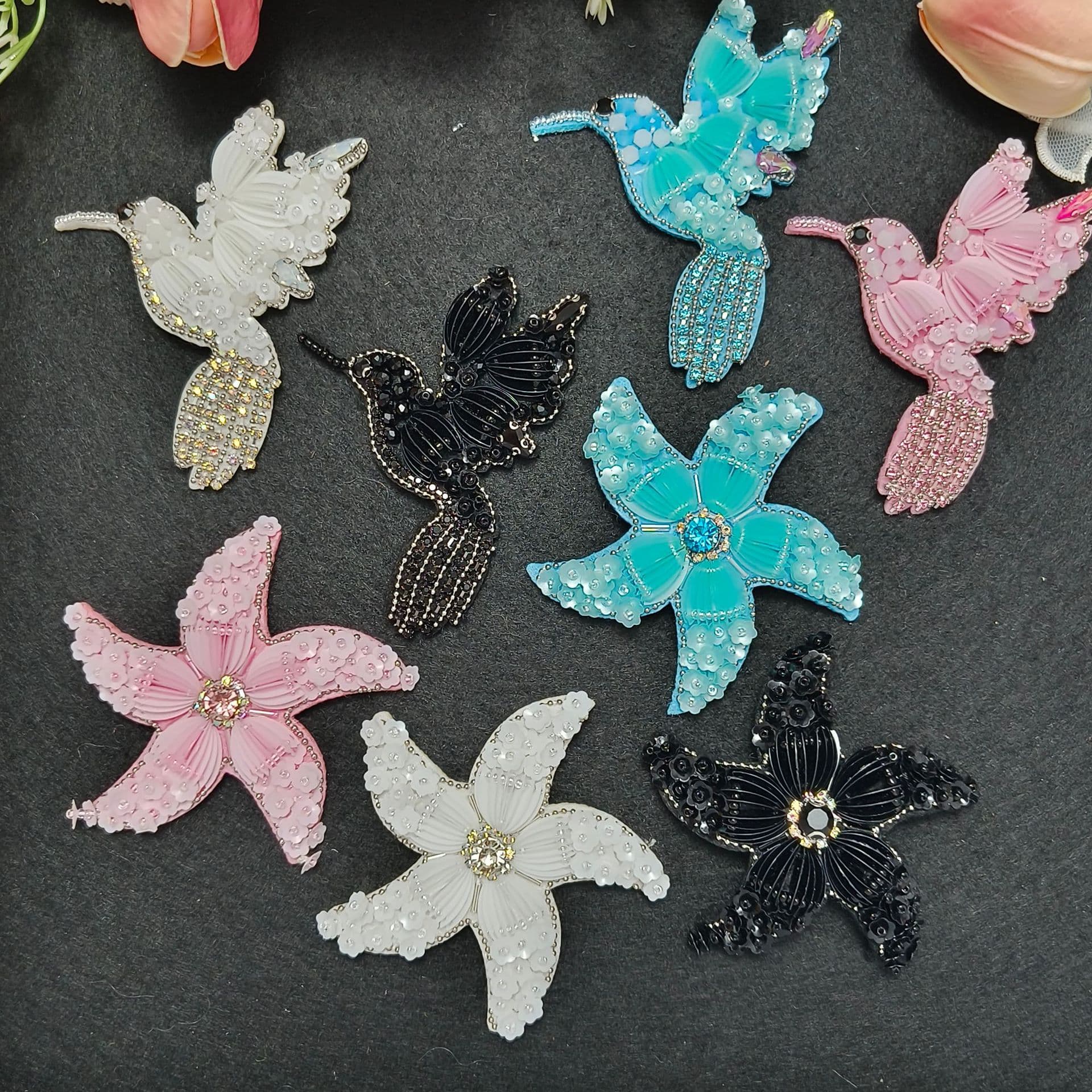 Cross-border wholesale handmade beading bird starfish bags clothes mobile phone cases diy cloth patches patches accessories hat ins