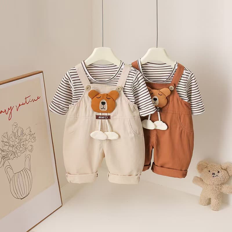 Infants and toddlers spring and autumn new cute style boys three-dimensional cartoon Mimi bear overalls suit with western style going out clothes