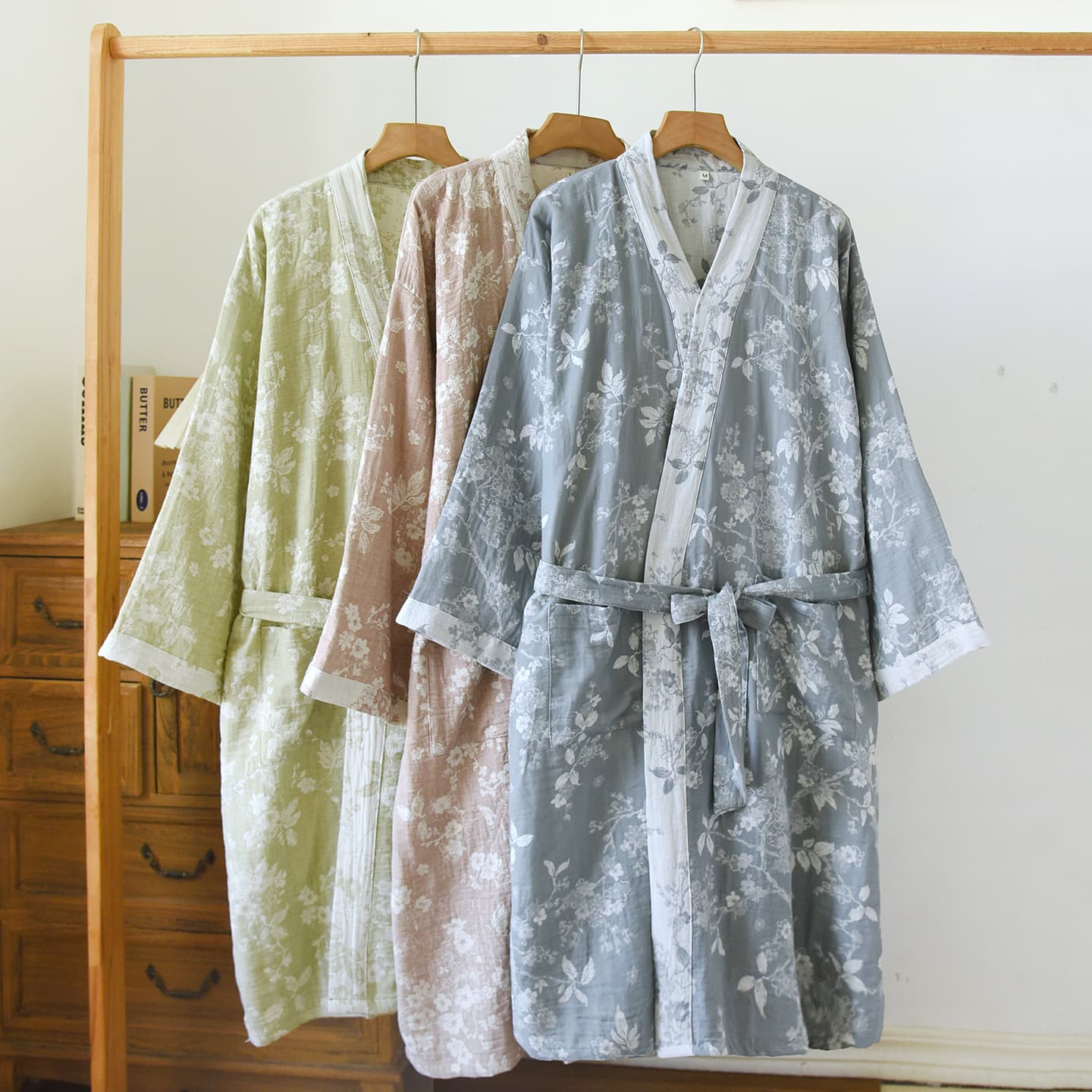 Nightgown couple pure cotton gauze bathrobe robe pajamas home clothes yarn-dyed double-layer jacquard gauze lace nightgown batch