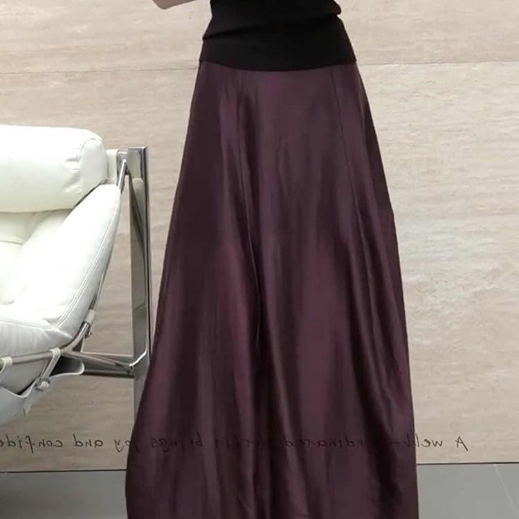 Deep Purple Skirt for Women 2026 Summer New High-Waist Slimming Elegant Flowing A-Line Long Skirt