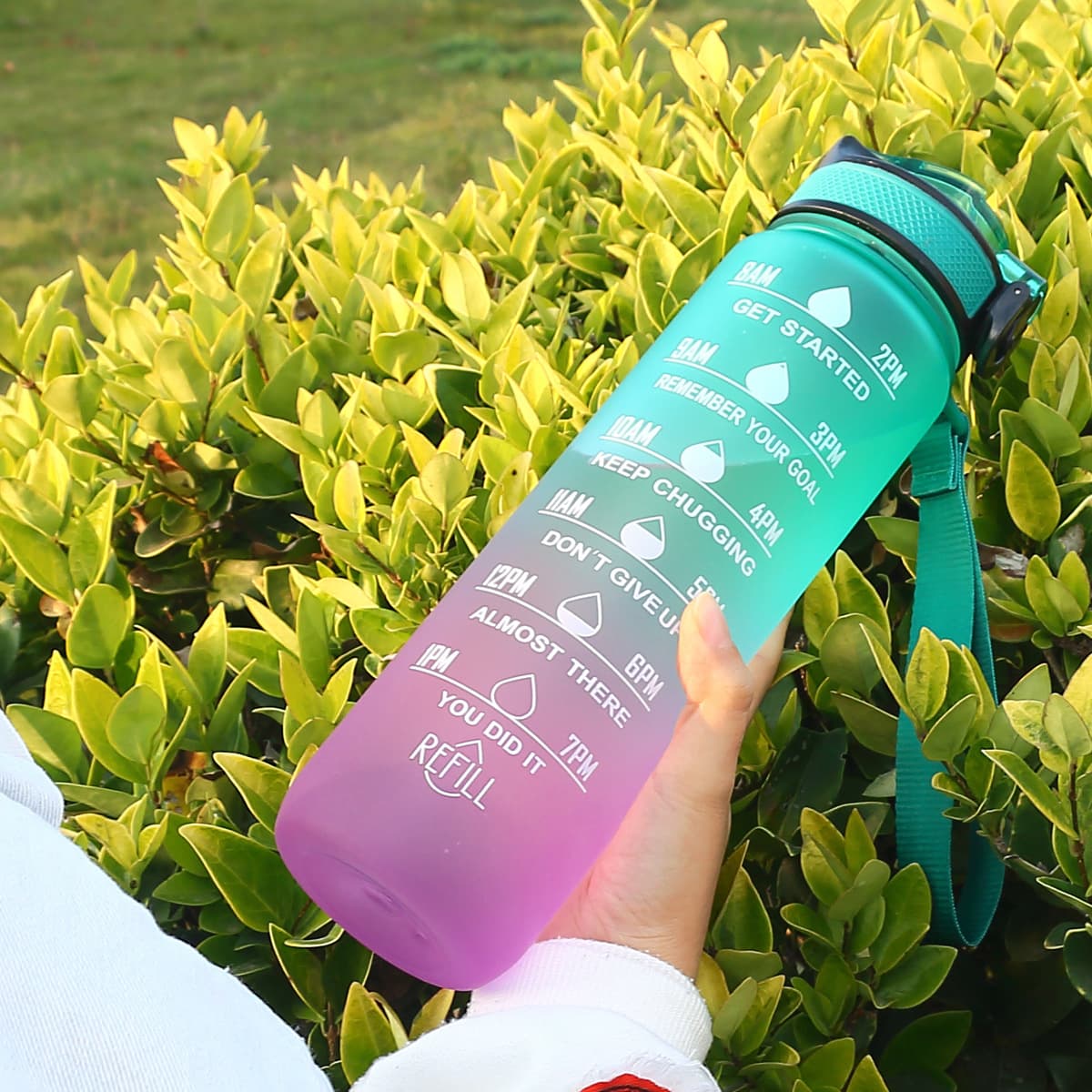 Amazon Gradient Color Water Bottle 1000ML Flip-Top Portable with Scale Straw Minimalist Fashion Outdoor Sports Space Cup